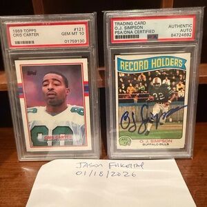 Cris Carter PSA 10 and O.J. Simpson PSA Autographed. Great cards!!